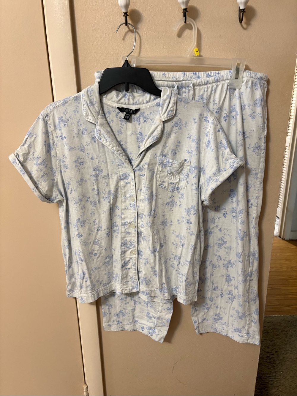 Lauren Ralph Lauren Blue White Floral Pajama Set Sz XL